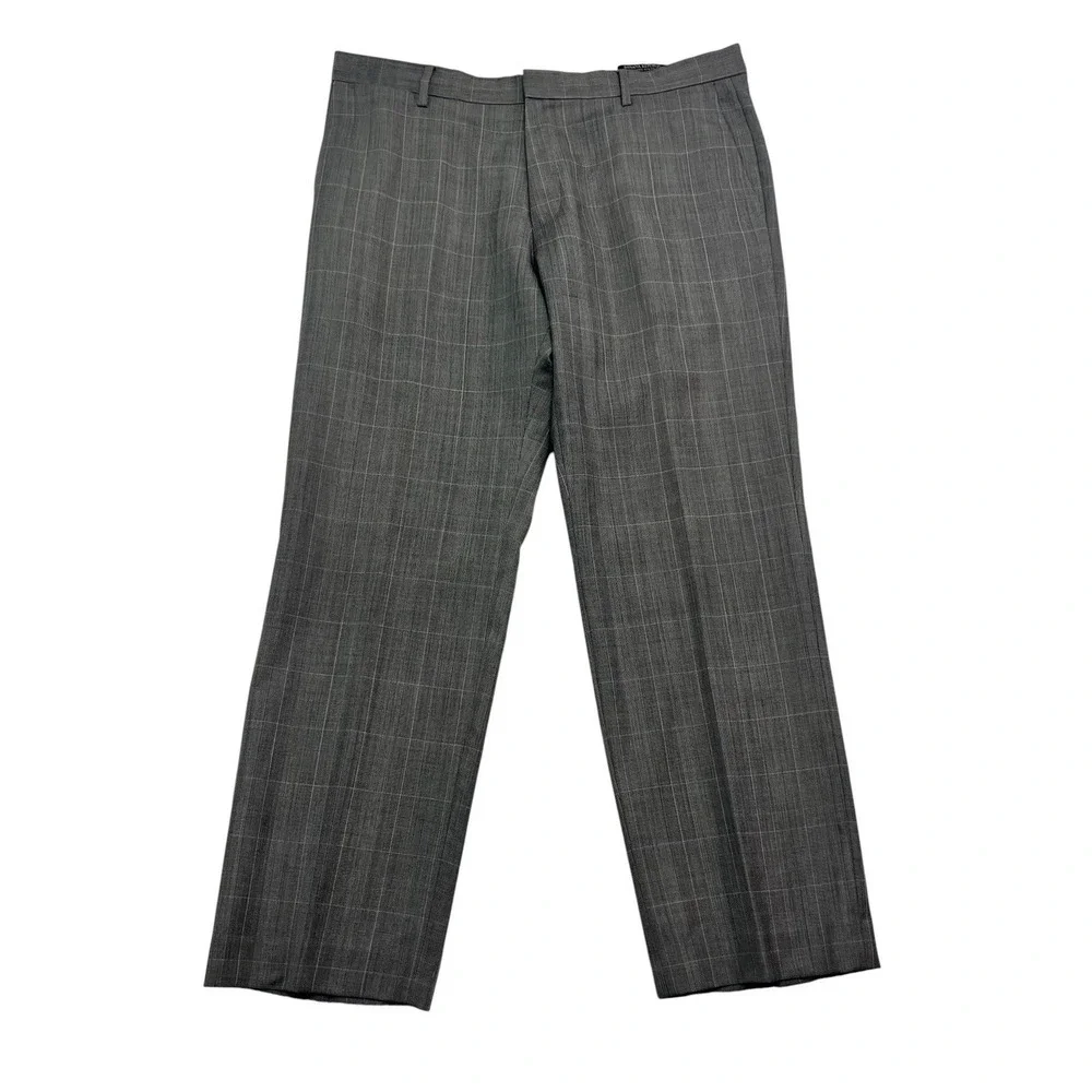 Banana‎ Republic 36x30 Gray Windowpane Plaid Dress Pants Trousers Wool Slim Fit